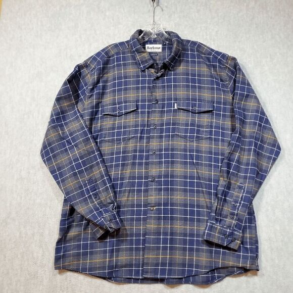Barbour Shirt Men XL Blue Plaid Flannel Cotton Tailored Fit Collared Button Down - Picture 1 of 10